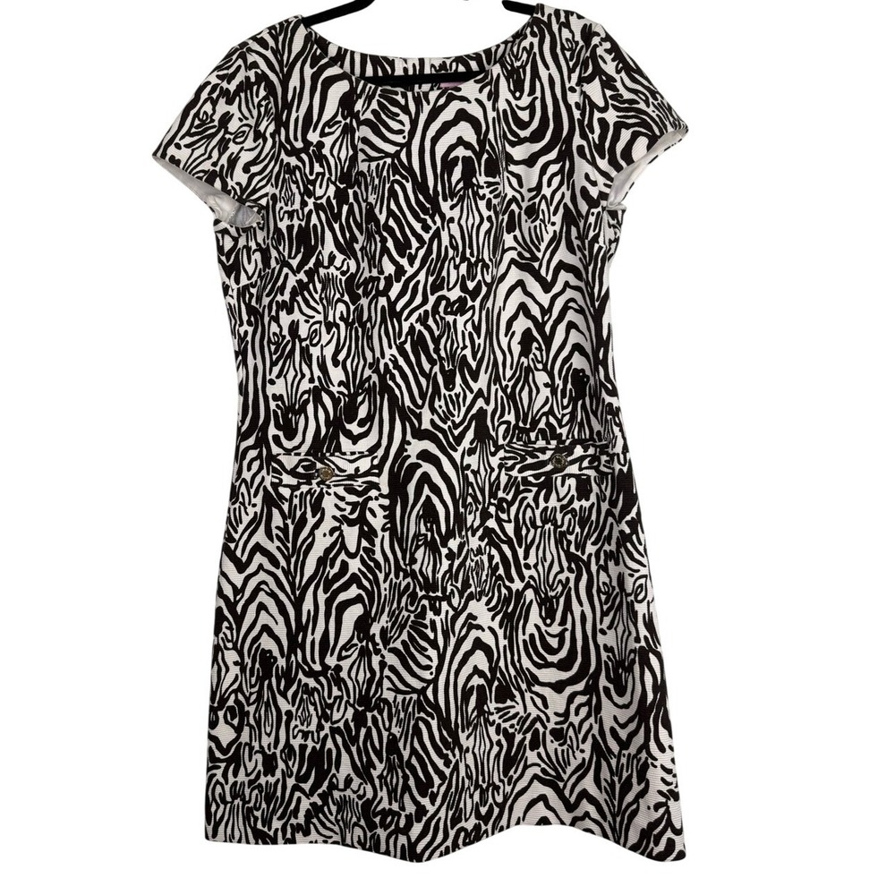 Lilly Pulitzer Scoop Neck Ribbed Short Sleeve Brown‎ Abstract Sheath Dress XL
